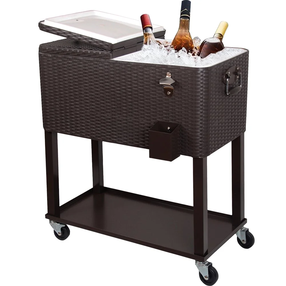 Rebuyhome+80+Quarts+Serving+Station+_+Cart+Cooler+with+wheels+in+Brown Rebuyhome+80+Quarts+Serving+Station+_+Cart+Cooler+with+wheels+in+Brown